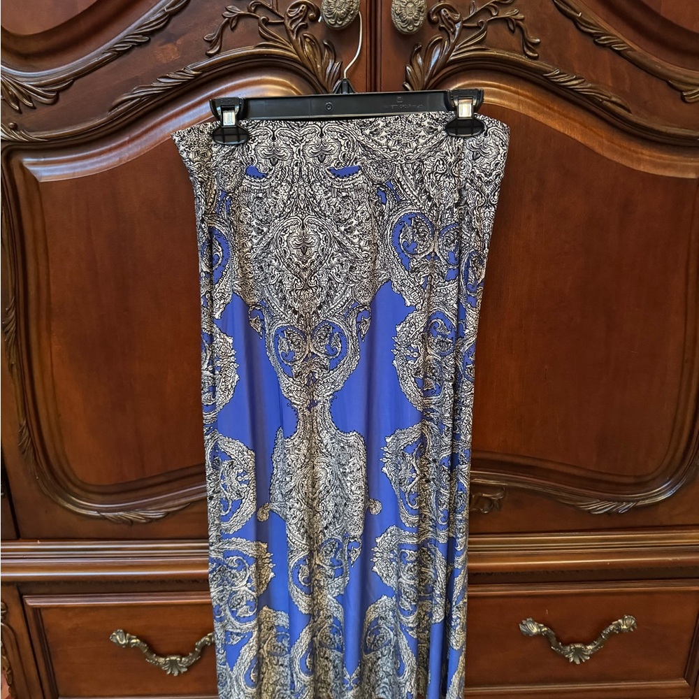 INC International Concepts Blue and Silver Patterned Maxi Skirt
